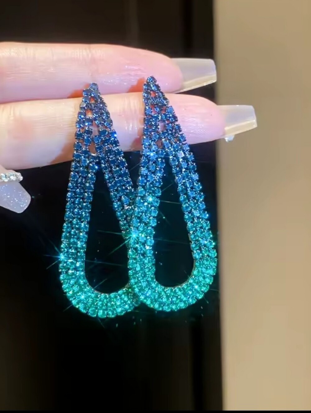 Teal Rhinestone Earrings